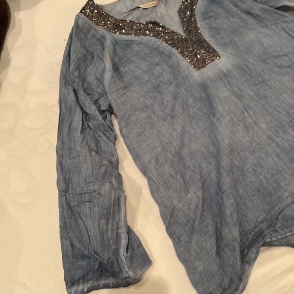 Soft Surroundings Women's Long Sleeve Sequin V Neck Cotton Top Garment Dyed XL - Picture 6 of 9